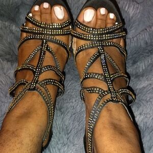 Shi by JOURNEYS Black and Gold Rhinestone Sandals